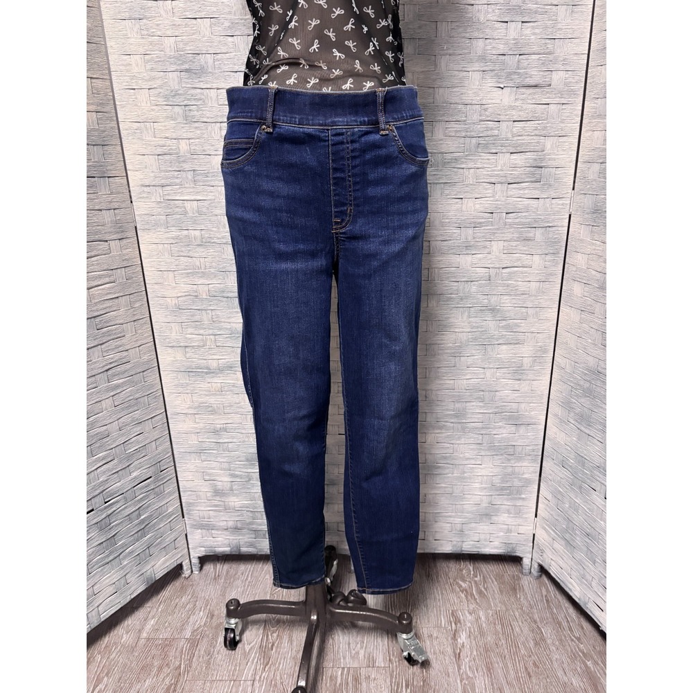 Spanx Womens Large Skinny Jeans Dark Wash Blue Pull On High Rise Stretch Denim - Picture 1 of 6